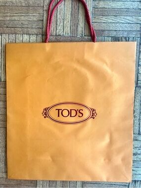 TOD'S Orange Paper Shopper with Red Logo and Rope Handles